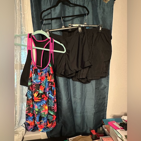 Holipick Other - Tropical Print Tankini Top w/ Solid Black Swim Shorts+Pair of Nylon Swim Shorts